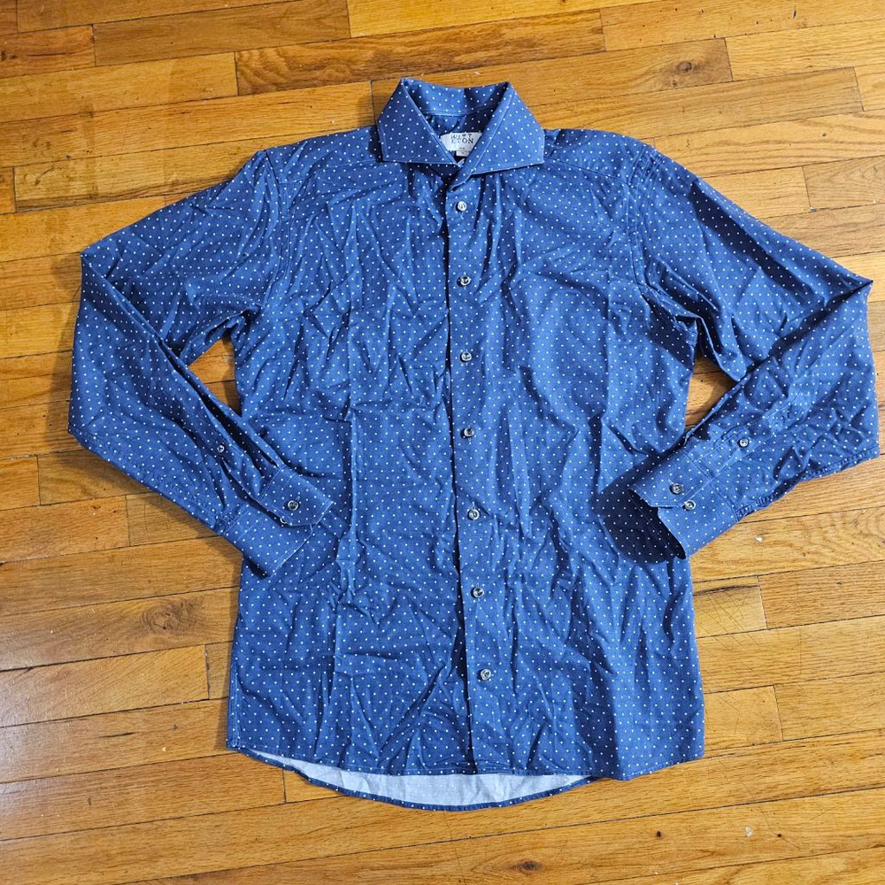 ETON Blue Polka Dot Slim Fit Button Down Shirt 15.5